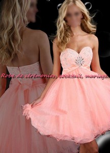 Robe de soirée CS saumon bustier en coeur ornée de strass