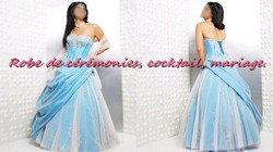 Robe de soirée CS turquoise & blanc VENDU avec jupon adapté.