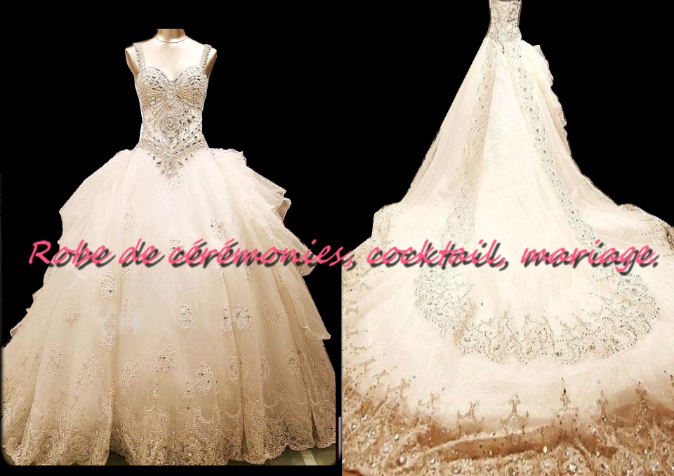 Robe de mariée NV blanche entièrement recouverte de diamant VENDU avec