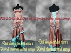 Robe de cocktail marron turquoise fendu coupe sirène