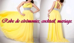 Robe de soirée jaune & argenté asymétrique