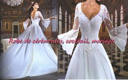 Robe de mariée prestige blanche brodé longue manche en dentelle VENDU avec jupon adapté.