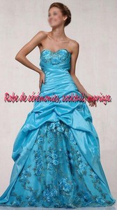 Robe de soirée CS turquoise motif floral
