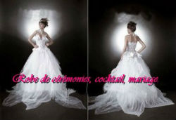Robe de mariée prestige bustier motif fleur, traîne en pétales VENDU avec jupon adapté