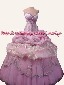 Robe de mariée NV Rose entièrement brodée bustier transparent VENDU avec jupon adapté.