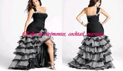 Robe de soirée noir & gris coupe asymétrique.
