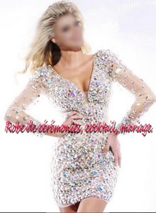 Robe de soirée CS crème recouverte de strass