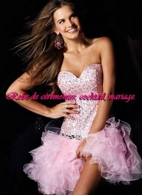 Robe de cocktail bustier pailleté rose pâle