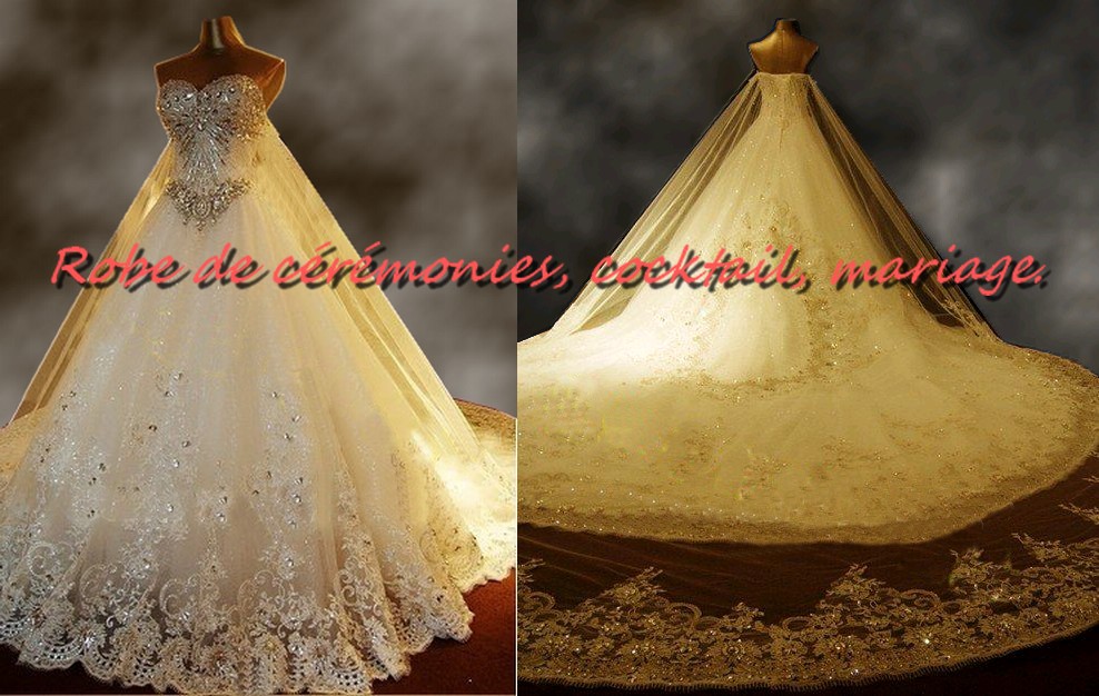 Robe de mariée NV blanche entièrement recouverte de diamant VENDU avec