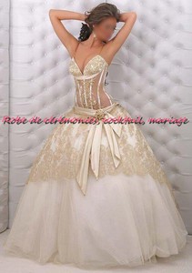 Robe de mariée NV Or & crème bustier transparent VENDU avec jupon adapté.