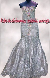 Robe de soirée CS grise coupe sirène recouverte de strass