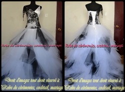 Robe de mariée blanc et noir asymétrique VENDU avec jupon adpaté.