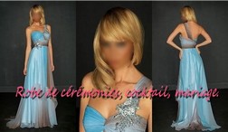 Robe de soirée CS bleu, marron asymétrique
