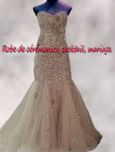 Robe de soirée CS crème coupe sirène ornée de strass