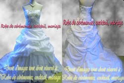 Robe de mariée blanche, bustier ornée de strass VENDU avec jupon adapté.