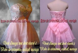 Robe de soirée saumon bustier en coeur ornée de strass