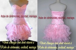 Robe de cocktail bustier pailleté rose pâle sur mesures.