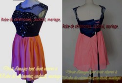 Robe de cocktail corail et bleu marine foncé