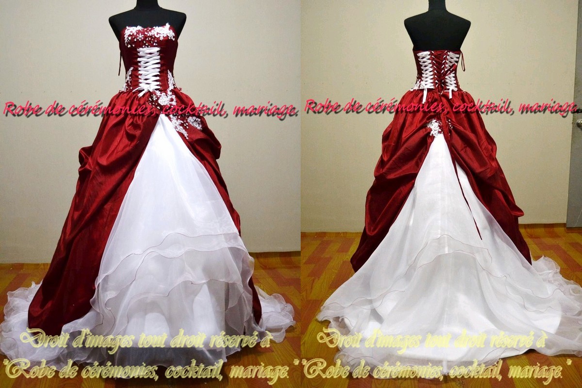Robe de mariée Bordeaux et blanc VENDU avec jupon adapté - Boutique