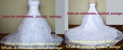 Robe de mariée blanche munit d'une longue traîne VENDU avec jupon adapté et mitaines