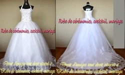 Robe de mariée blanche bustier & col américain VENDU avec jupon adapté.
