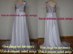 Robe de soirée grise, argenté asymétrique