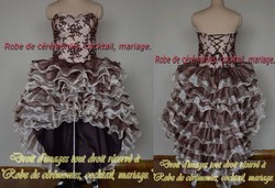 Robe de soirée chocolat & taupe coupe asymétrique.