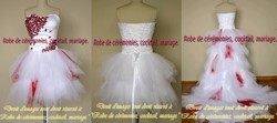 Robe de mariée blanche et rouge traîne modulable.