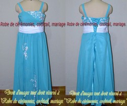 Robe de cocktail bleu et blanche coupe empire