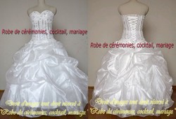 Robe de mariée ivoire bustier en coeur entièrement brodé, VENDU avec jupon adapté.