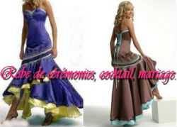 Robe de cocktail bustier marron et turquoise avec laçage
