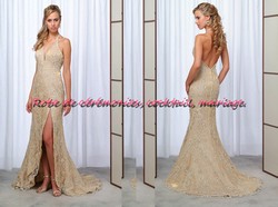 Robe de soirée crème dos nue coupe style sirène
