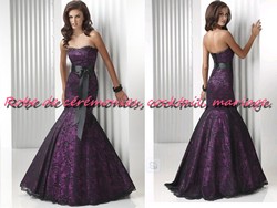 Robe de soirée mauve & noir coupe sirène VENDU avec jupon adapté.