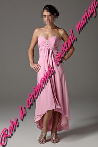 Robe de cocktail bustier rose pâle asymétrique
