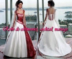 Robe de mariée Bordeaux et blanc avec manches VENDU avec jupon adapté.