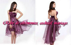 Robe de cocktail bustier violet coupe asymétrique