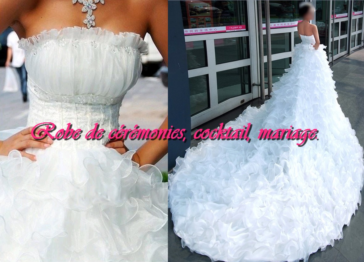 Robe de mariée prestige blanche à longue traîne VENDU avec jupon adapté