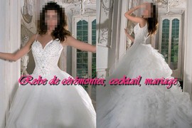 Robe de mariée prestige blanche bustier échancré longue traîne en tulle VENDU avec jupon adapté.