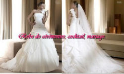 Robe de mariée prestige blanche asymétrique à motif floral VENDU avec jupon adapté