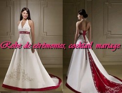 Robe de mariée blanc et bordeaux avec col américain VENDU avec jupon adapté