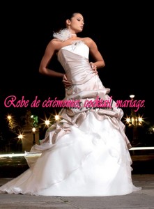 Robe de mariée glamour taupe & blanc. Vendu avec jupon adapté.