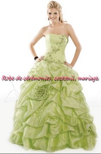Robe de princesse vert anis plissé VENDU avec jupon adapté.