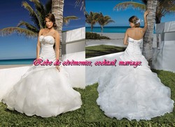 Robe de mariée romantique blanche plissé bustier strassé VENDU avec jupon adapté.