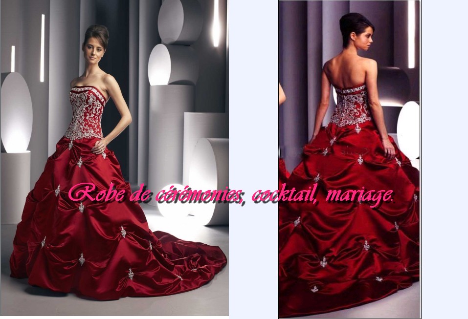 Robe de mariée bordeaux et blanc VENDU avec jupon adapté - Boutique