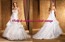 Robe de mariée prestige blanche bustier supérieur orné de strass VENDU avec jupon adapté.