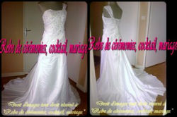 Robe de mariée blanche asymétrique coupe empire avec laçage et traîne
