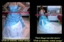 Robe de princesse bustier Turquoise et Blanc fermeture éclair, laçage et traîne VENDU avec jupon adapté