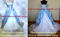 Robe de mariée Turquoise et blanc VENDU avec jupon adapté & tour de cou