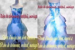 Robe de mariée blanche & bleu traîne amovible VENDU avec jupon adapté & tour de cou