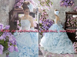 Robe de mariée NV turquoise bustier transparent VENDU avec jupon adapté et gants